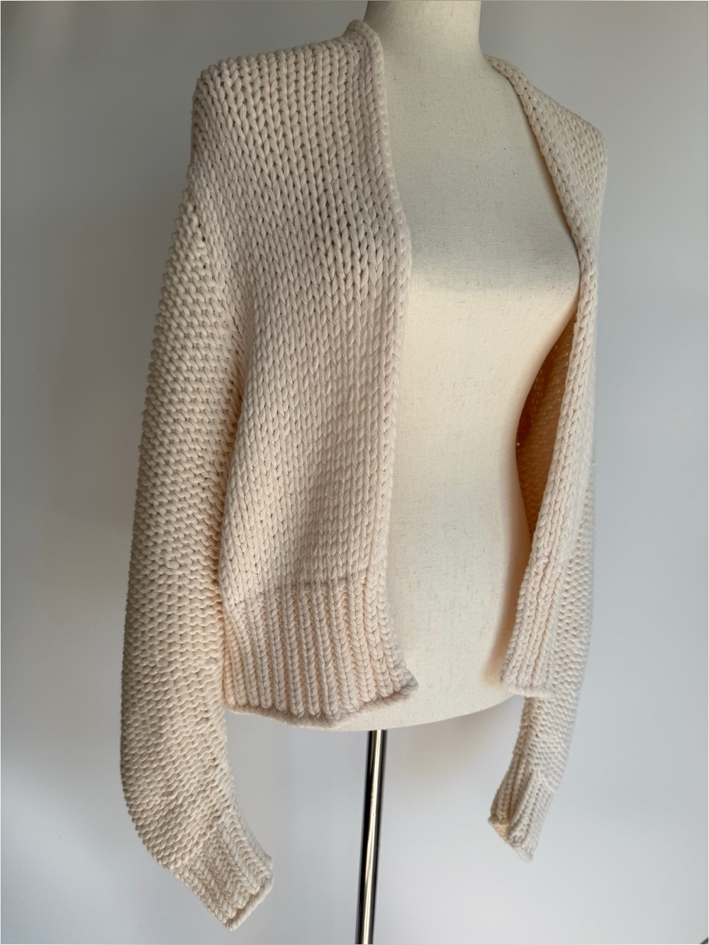 Free People Open Front Chunky Cotton Cardigan  Womens M Cream Boho